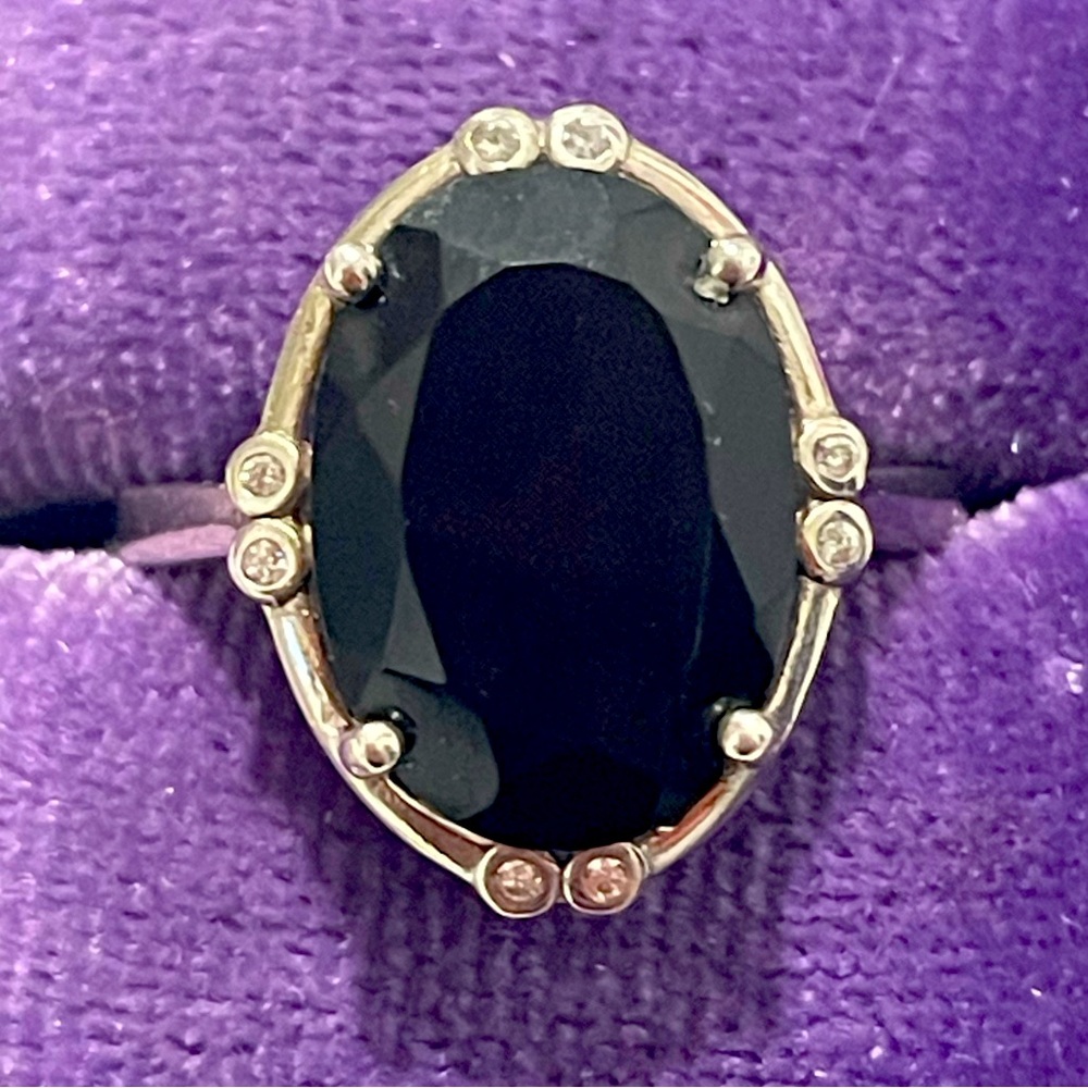 Imported 925 Genuine Natural Black Onyx Sz6 EUC